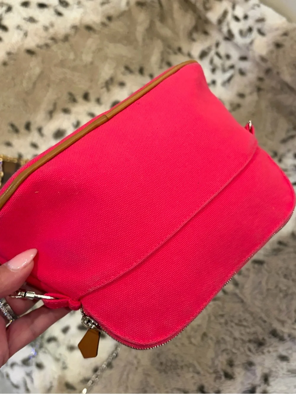 HERMES H CANVAS POUCH ON UNBRANDED CHAIN & BAG CHARM